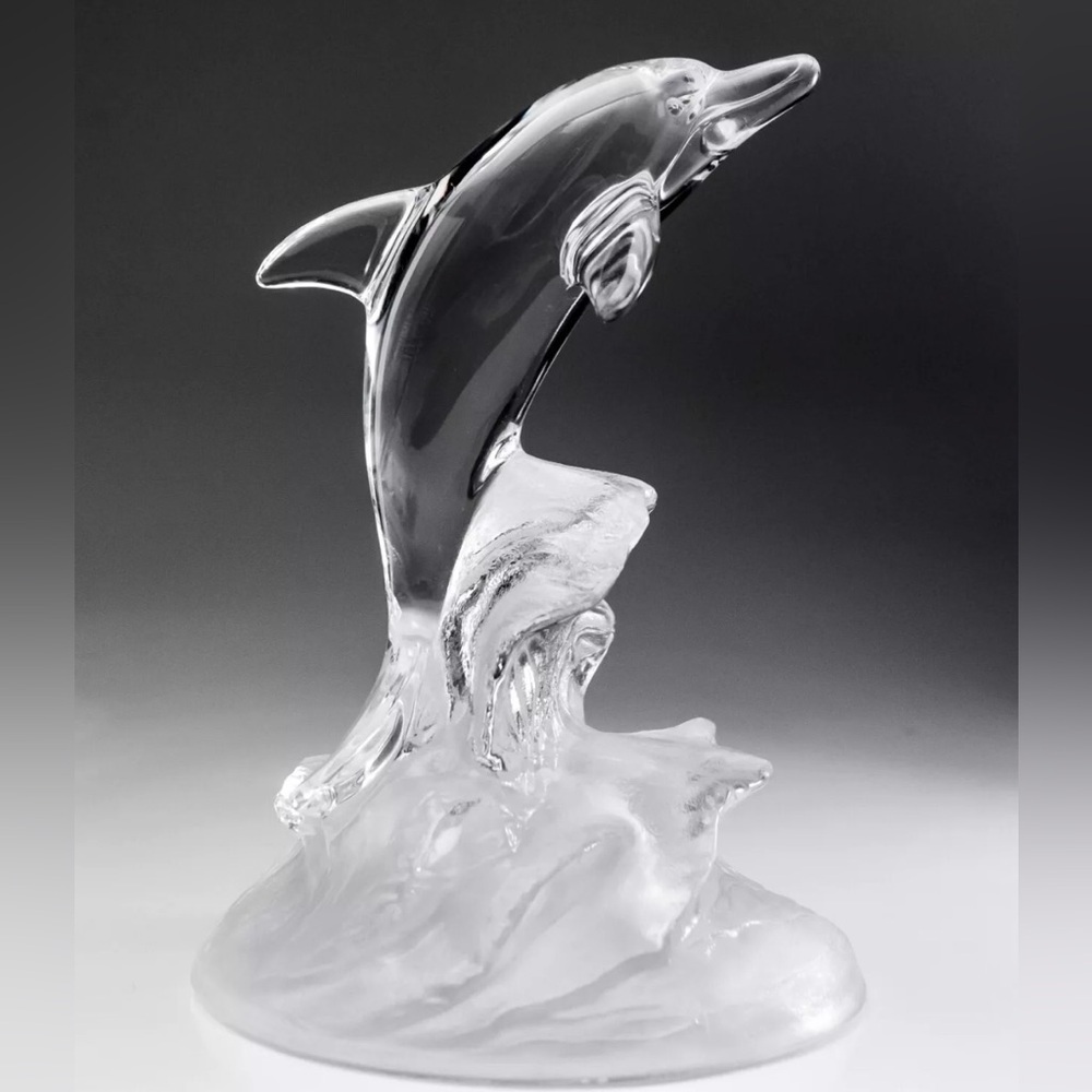 Cristal d'Arques Dolphin Lead Crystal Glass Breaching, France Sculpture